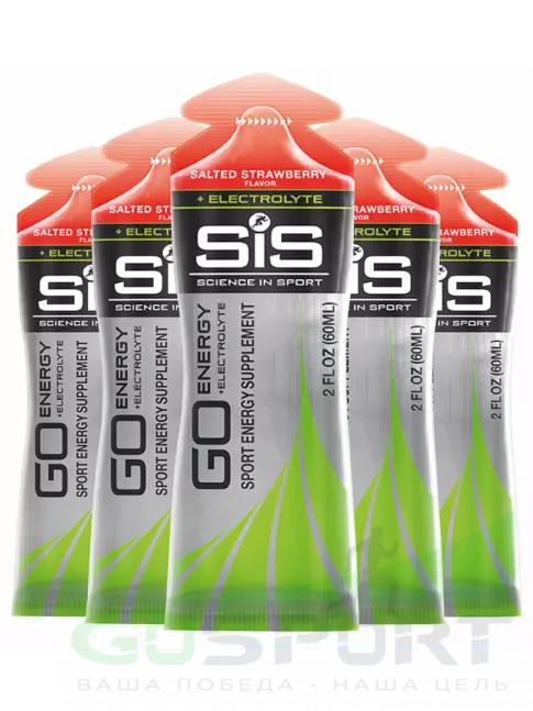 Гель питьевой SCIENCE IN SPORT (SiS) Go Energy + Electrolyte Gels 5 x 60 мл, Солёная клубника Гель питьевой SCIENCE IN SPORT (SiS) Go Energy + Electrolyte Gels 5 x 60 мл, Солёная клубника