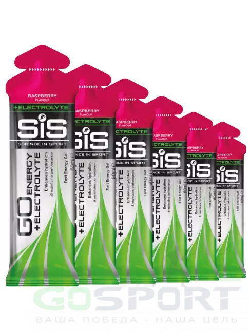 Гель питьевой SCIENCE IN SPORT (SiS) Go Energy + Electrolyte Gels 6 x 60 мл, Малина