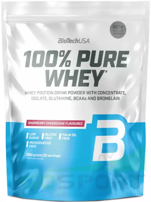 Сывороточный протеин BioTechUSA 100% Pure Whey 1000 г, Малиновый чизкейк Сывороточный протеин BioTechUSA 100% Pure Whey 1000 г, Малиновый чизкейк