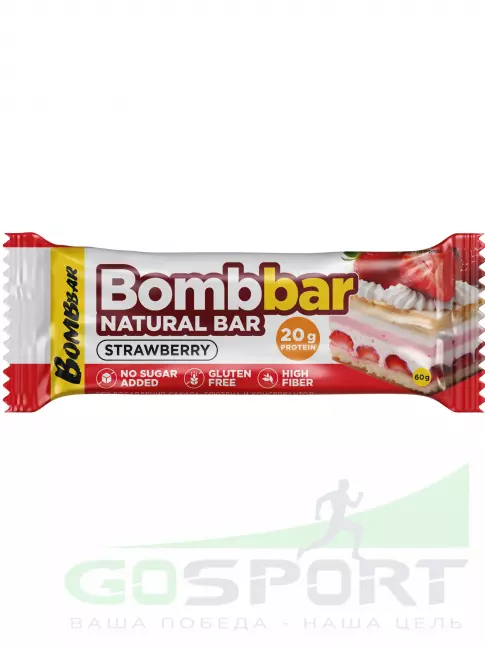 Протеиновый батончик BombBar Протеиновый батончик Natural Bar 60 г, Клубника Протеиновый батончик BombBar Протеиновый батончик Natural Bar 60 г, Клубника