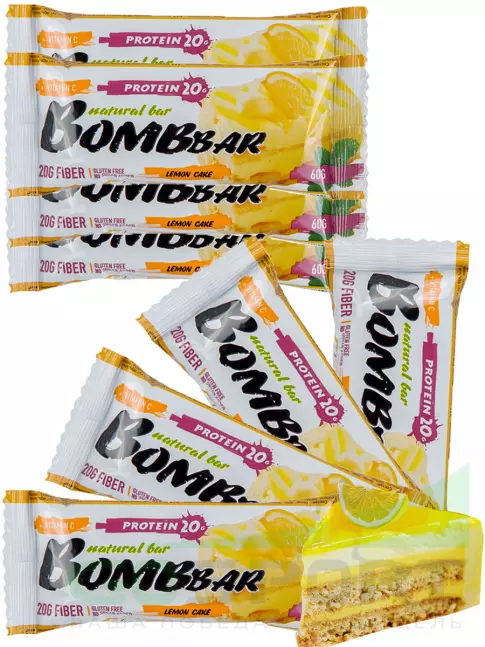 Протеиновый батончик BombBar Протеиновый батончик Natural Bar 8 x 60 г, Лимонный торт Протеиновый батончик BombBar Протеиновый батончик Natural Bar 8 x 60 г, Лимонный торт