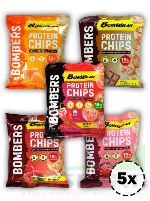 Чипсы BombBar Protein Chips 5 x 50 г, Микс Чипсы BombBar Protein Chips 5 x 50 г, Микс