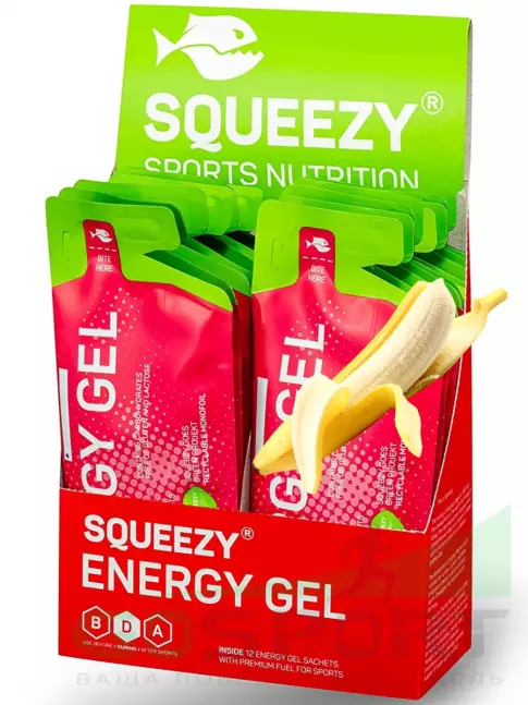 Энергетический гель питьевой SQUEEZY ENERGY GEL no caffeine 33 г x 12 саше, Банан Энергетический гель питьевой SQUEEZY ENERGY GEL no caffeine 33 г x 12 саше, Банан