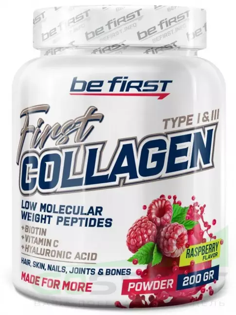 Коллаген гидролизованный Be First First Collagen 5300 mg + biotin + hyaluronic acid + vitamin C 200 г, Малина