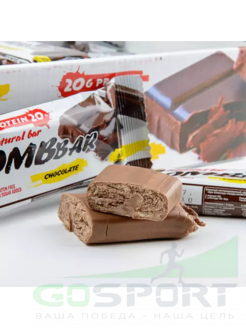 Протеиновый батончик BombBar Protein Bar 14 x 60 г, Двойной шоколад Протеиновый батончик BombBar Protein Bar 14 x 60 г, Двойной шоколад