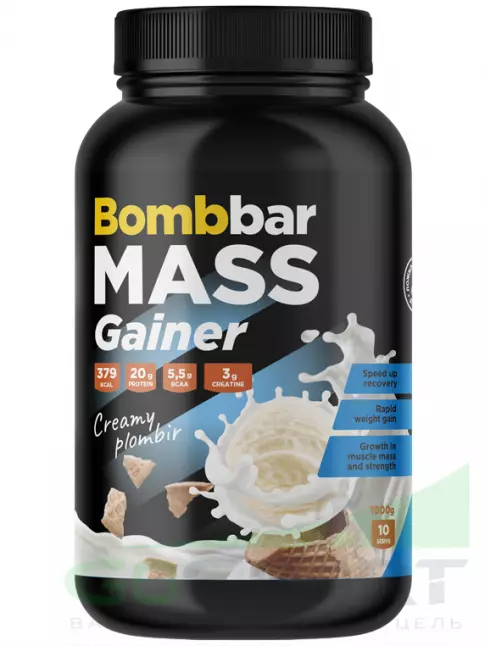 Гейнер BombBar Mass Gainer 1000 г, Сливочный пломбир Гейнер BombBar Mass Gainer 1000 г, Сливочный пломбир