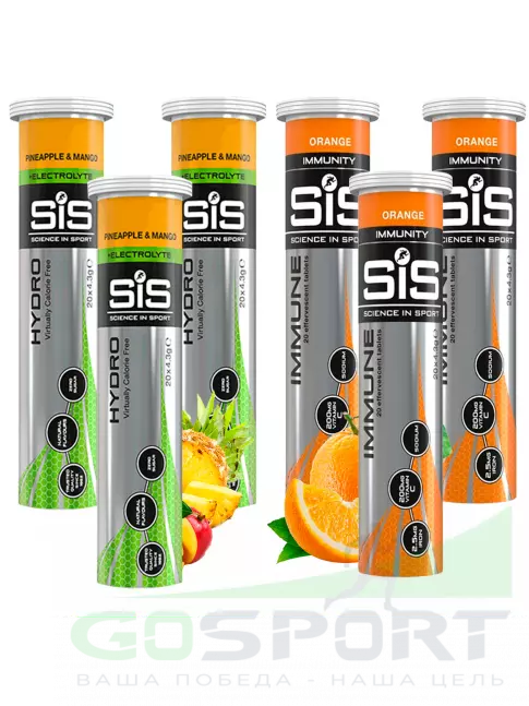 Изотоник SCIENCE IN SPORT (SiS) GO Hydro Tablet 20s_3 6 x 20 таблеток, Ананас - Манго, Апельсин Изотоник SCIENCE IN SPORT (SiS) GO Hydro Tablet 20s_3 6 x 20 таблеток, Ананас - Манго, Апельсин