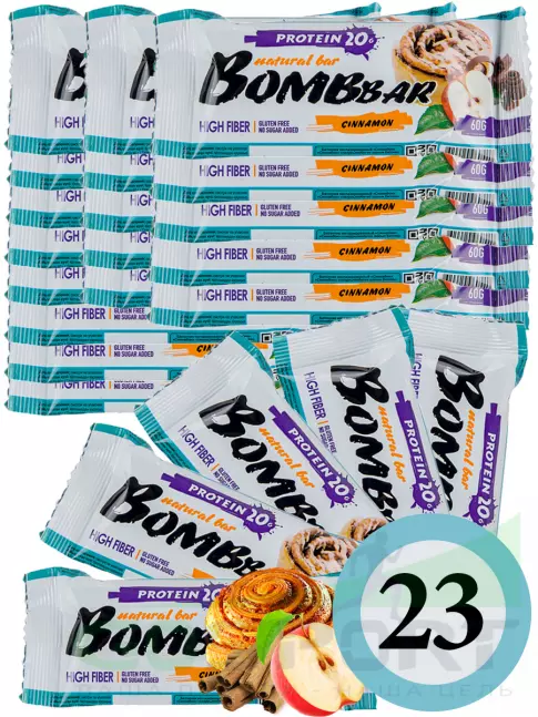 Протеиновый батончик BombBar Protein Bar 23 x 60 г, Яблоко - Корица Протеиновый батончик BombBar Protein Bar 23 x 60 г, Яблоко - Корица