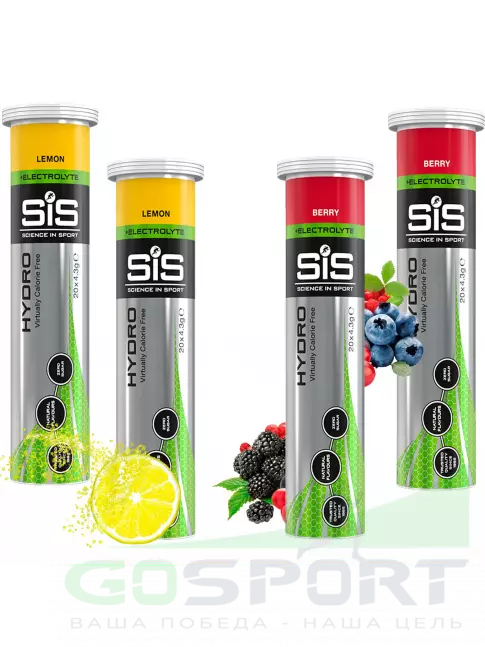 Изотоник SCIENCE IN SPORT (SiS) GO Hydro Tablet 20s 4 x 20 таблеток, Лимон, Ягоды Изотоник SCIENCE IN SPORT (SiS) GO Hydro Tablet 20s 4 x 20 таблеток, Лимон, Ягоды