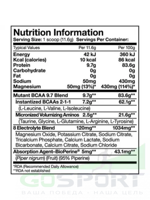BCAA Mutant Mutant BCAA 9.7 2:1:1 BCAA Mutant Mutant BCAA 9.7 2:1:1