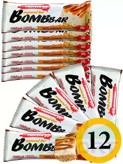 Протеиновый батончик BombBar Protein Bar 12 x 60 г, Соленая карамель Протеиновый батончик BombBar Protein Bar 12 x 60 г, Соленая карамель