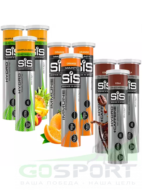 Изотоник SCIENCE IN SPORT (SiS) GO Hydro Tablet 20s_3 9 x 20 таблеток, Ананас - Манго, Апельсин, Кола Изотоник SCIENCE IN SPORT (SiS) GO Hydro Tablet 20s_3 9 x 20 таблеток, Ананас - Манго, Апельсин, Кола