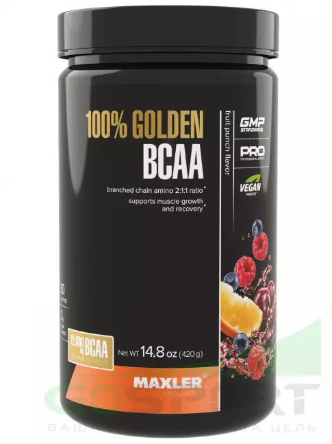 BCAA MAXLER 100% Golden BCAA 12000 mg 420 г, Фруктовый пунш BCAA MAXLER 100% Golden BCAA 12000 mg 420 г, Фруктовый пунш