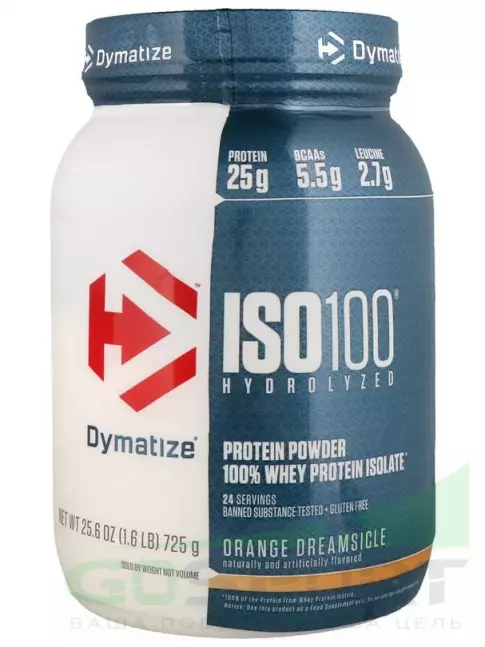 Изолят протеина Dymatize ISO100 Hydrolyzed 725 г, Апельсин Изолят протеина Dymatize ISO100 Hydrolyzed 725 г, Апельсин