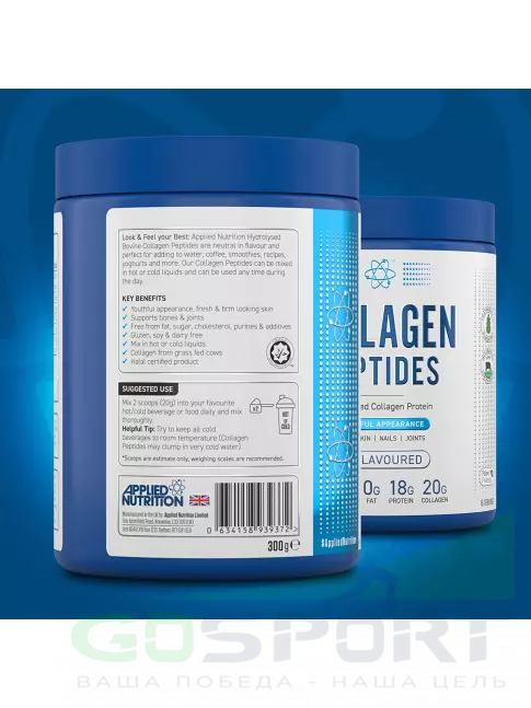 Коллаген гидролизованный APPLIED NUTRITION COLLAGEN PEPTIDES 300 гр, не ароматизированный Коллаген гидролизованный APPLIED NUTRITION COLLAGEN PEPTIDES 300 гр, не ароматизированный