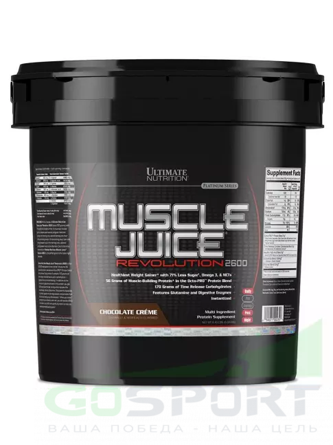 Гейнер Ultimate Nutrition Muscle Juice Revolution 2600 5040 г, Шоколадный крем Гейнер Ultimate Nutrition Muscle Juice Revolution 2600 5040 г, Шоколадный крем