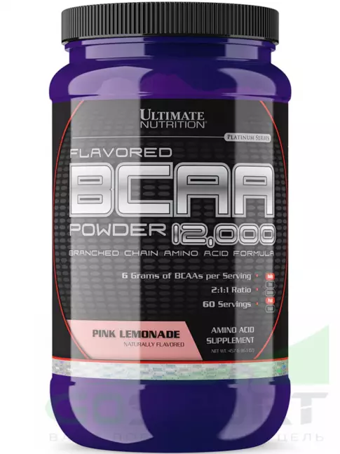 BCAA Ultimate Nutrition BCAA 12000 Powder 457 г, Розовый лимонад BCAA Ultimate Nutrition BCAA 12000 Powder 457 г, Розовый лимонад