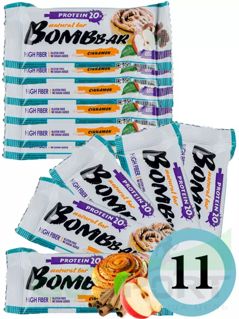 Протеиновый батончик BombBar Protein Bar 11 x 60 г, Яблоко - Корица Протеиновый батончик BombBar Protein Bar 11 x 60 г, Яблоко - Корица