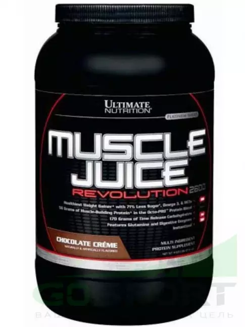 Гейнер Ultimate Nutrition Muscle Juice Revolution 2600 2120 г, Шоколадный крем Гейнер Ultimate Nutrition Muscle Juice Revolution 2600 2120 г, Шоколадный крем