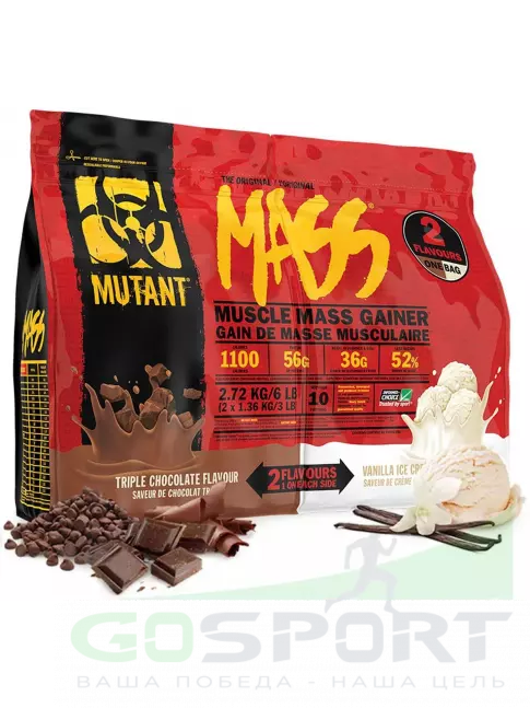 Гейнер Mutant Mass 6 lb 2720 г + шейкер, Тройной шоколад & Ванильное мороженое Гейнер Mutant Mass 6 lb 2720 г + шейкер, Тройной шоколад & Ванильное мороженое