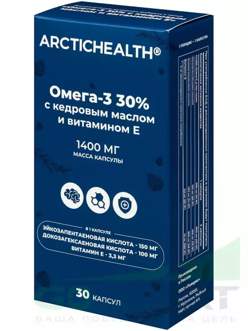 Омега-3 Arctichealth Омега-3 30% 300 мг с кедровым маслом и витамином Е 30 капсул Омега-3 Arctichealth Омега-3 30% 300 мг с кедровым маслом и витамином Е 30 капсул