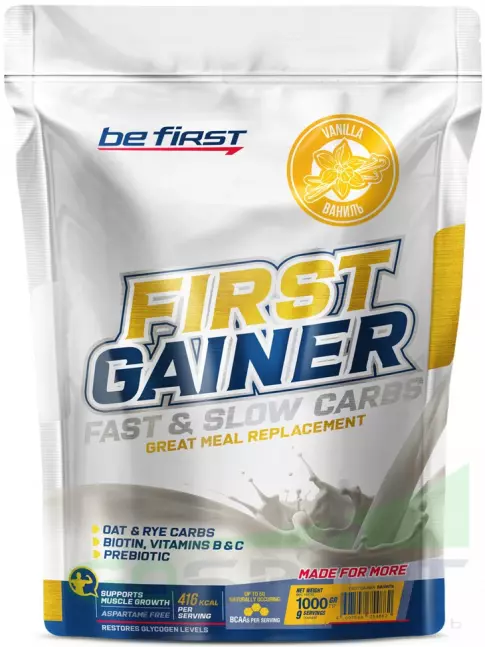Гейнер Be First First Gainer 1000 г, Ваниль Гейнер Be First First Gainer 1000 г, Ваниль