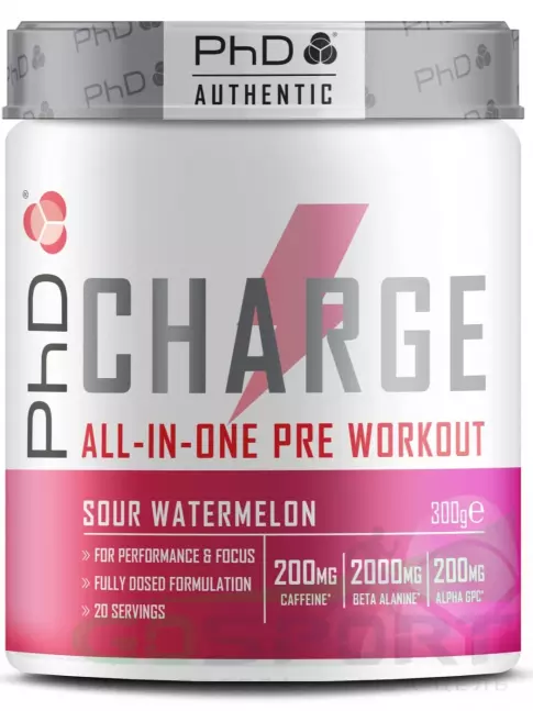 Предтреник в порошке PhD Nutrition Предтренировочный комплекс charge 300 г, Кислый Арбуз Предтреник в порошке PhD Nutrition Предтренировочный комплекс charge 300 г, Кислый Арбуз