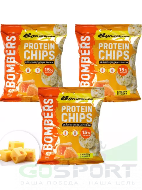Чипсы BombBar Protein Chips 3 x 50 г, Нежный сыр Чипсы BombBar Protein Chips 3 x 50 г, Нежный сыр