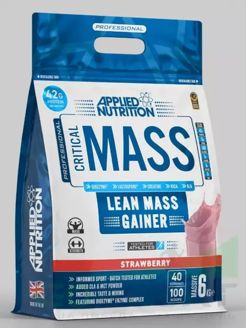 Гейнер APPLIED NUTRITION Critical Mass Professional 6000 г, Клубника Гейнер APPLIED NUTRITION Critical Mass Professional 6000 г, Клубника
