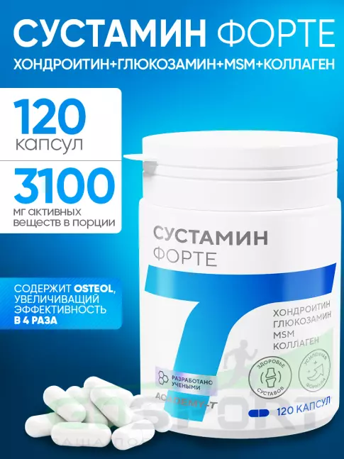 Комплекс хондропротекторов Академия-Т SUSTAMIN FORTE 120 капсул Комплекс хондропротекторов Академия-Т SUSTAMIN FORTE 120 капсул