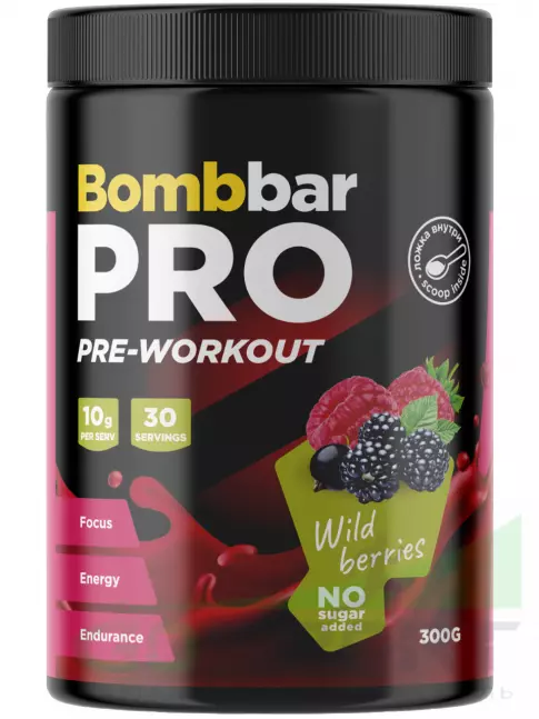 Предтреник в порошке BombBar Pro Pre-Workout 300 г, Лесные ягоды Предтреник в порошке BombBar Pro Pre-Workout 300 г, Лесные ягоды