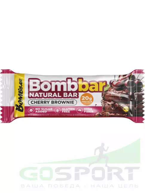 Протеиновый батончик BombBar Протеиновый батончик Natural Bar 20 x 60 г, Вишневый брауни Протеиновый батончик BombBar Протеиновый батончик Natural Bar 20 x 60 г, Вишневый брауни