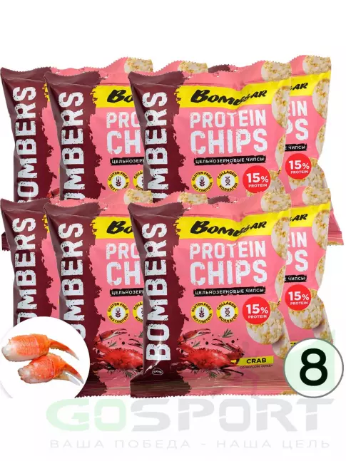 Чипсы BombBar Protein Chips 8 x 50 г, Краб Чипсы BombBar Protein Chips 8 x 50 г, Краб