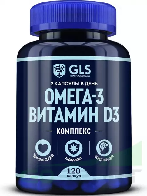 Омега-3 GLS pharmaceuticals Омега-3 + витамин D3 120 капсул Омега-3 GLS pharmaceuticals Омега-3 + витамин D3 120 капсул