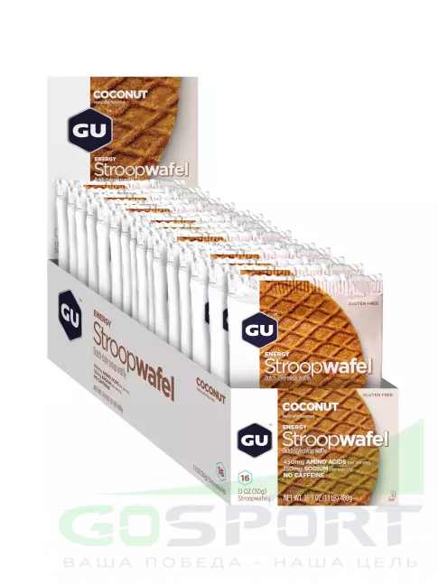 Энергетический батончик GU Energy Labs GU ENERGY STROOPWAFEL no caffeine 16 x 32 г, Кокос