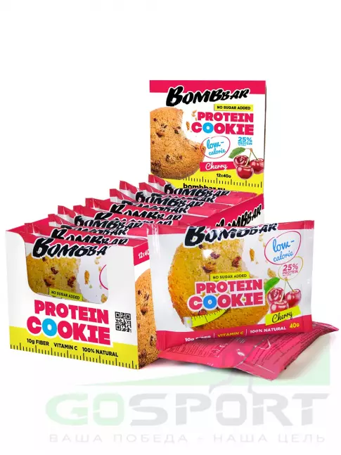 Протеиновый батончик BombBar Protein cookie 12 х 40 г, Вишня
