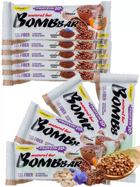 Протеиновый батончик BombBar Protein Bar 9 x 60 г, Гречишный Протеиновый батончик BombBar Protein Bar 9 x 60 г, Гречишный