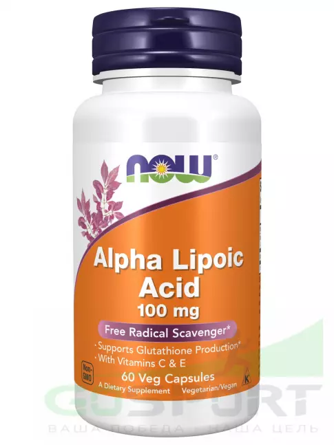 Альфа-липоевая кислота (ALA) NOW Foods Alpha Lipoic Acid 100 mg 60 веган капсул