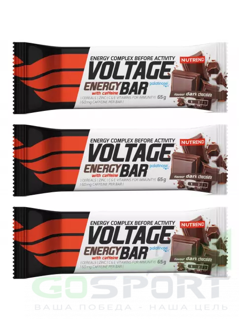 Энергетический батончик NUTREND Voltage Energy bar 60mg caffeine 3 x 65 г, Темный Шоколад Энергетический батончик NUTREND Voltage Energy bar 60mg caffeine 3 x 65 г, Темный Шоколад