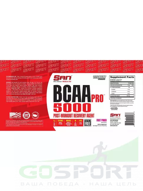 BCAA SAN BCAA-PRO 5000 2:1:1 340 г, Фруктовый микс BCAA SAN BCAA-PRO 5000 2:1:1 340 г, Фруктовый микс