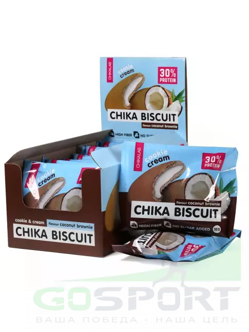 Протеиновый батончик Chikalab Бисквитное печенье Chika Biscuit 9 шт x 50 г, Кокосовый брауни Протеиновый батончик Chikalab Бисквитное печенье Chika Biscuit 9 шт x 50 г, Кокосовый брауни