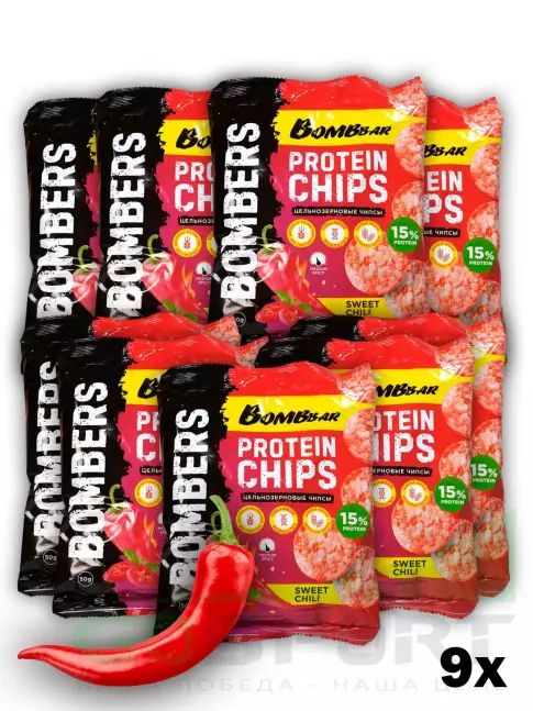Чипсы BombBar Protein Chips 9 x 50 г, Сладкий чили Чипсы BombBar Protein Chips 9 x 50 г, Сладкий чили