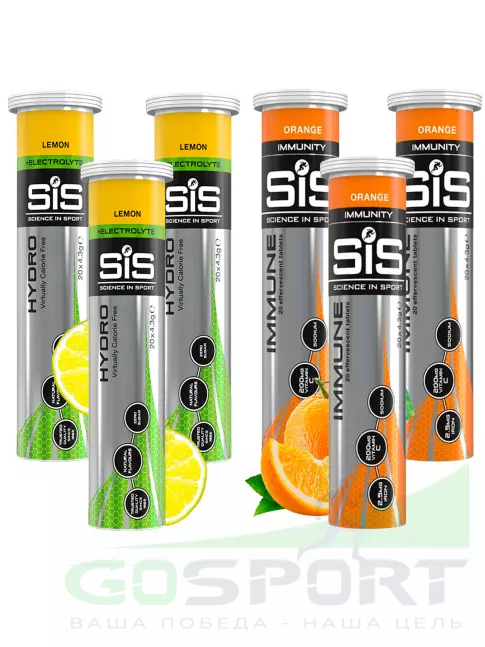 Изотоник SCIENCE IN SPORT (SiS) GO Hydro Tablet 20s_3 6 x 20 таблеток, Лимон, Апельсин