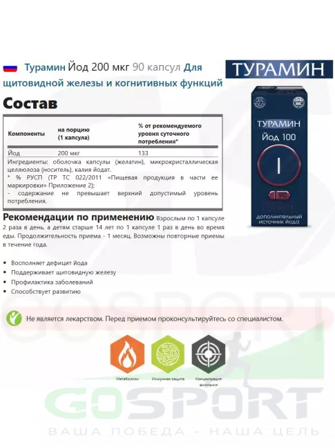 Йод Турамин Йод 200 мкг 90 капсул