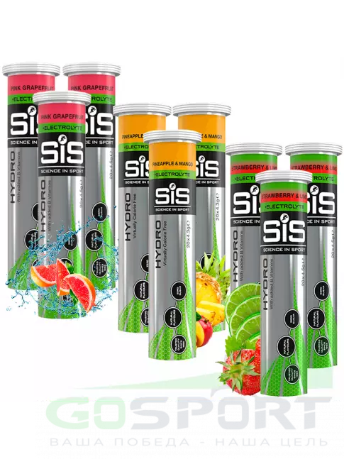 Изотоник SCIENCE IN SPORT (SiS) GO Hydro Tablet 20s_3 9 x 20 таблеток, Розовый грейпфрут, Ананас - Манго, Клубника Изотоник SCIENCE IN SPORT (SiS) GO Hydro Tablet 20s_3 9 x 20 таблеток, Розовый грейпфрут, Ананас - Манго, Клубника
