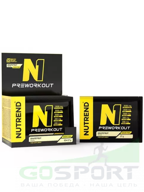 Предтреник в порошке NUTREND N1 PRE-WORKOUT 10х17 г, Грейпфрут Предтреник в порошке NUTREND N1 PRE-WORKOUT 10х17 г, Грейпфрут
