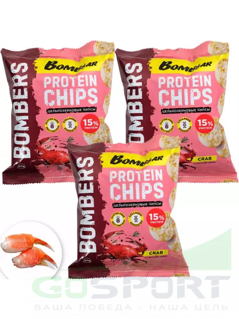 Чипсы BombBar Protein Chips 3 x 50 г, Краб Чипсы BombBar Protein Chips 3 x 50 г, Краб