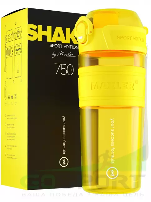 Шейкер 700 мл MAXLER Shaker Bottle Sport Edition 750 мл, Желтый Шейкер 700 мл MAXLER Shaker Bottle Sport Edition 750 мл, Желтый