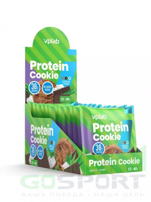 Протеиновый батончик VP Laboratory Protein Cookie 12 штук * 40 г, Шоколад - кокос Протеиновый батончик VP Laboratory Protein Cookie 12 штук * 40 г, Шоколад - кокос