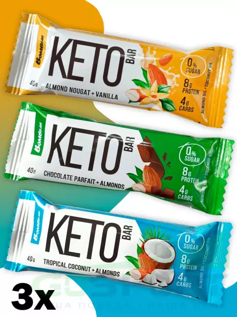 Протеиновый батончик BombBar Батончики Bombbar KETO 3 х 40 г, Миндаль, Кокос, Ваниль Протеиновый батончик BombBar Батончики Bombbar KETO 3 х 40 г, Миндаль, Кокос, Ваниль